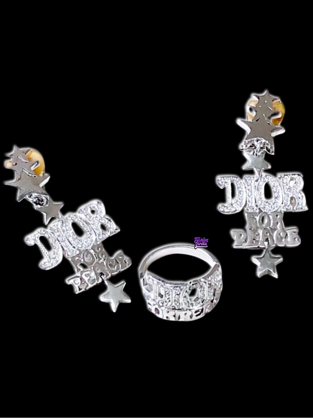 Vintage Christian Dior 70’s Silver Diamanté Crystal Dior For Peace Logo Earrings - Picture 17 of 17